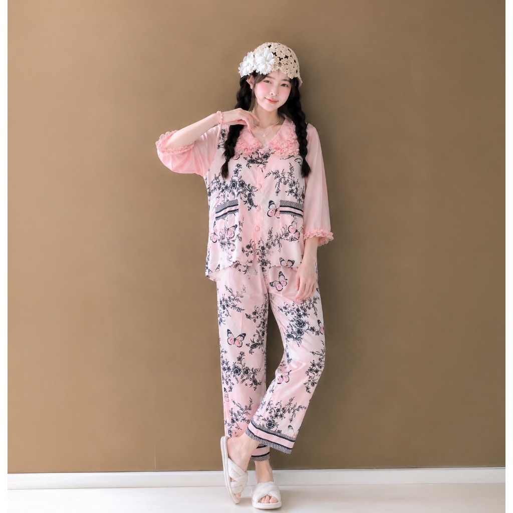 H15 - Bộ Pijima Lụa Latin Thoáng Mát, Chất Liệu Cao Cấp, Mềm Mịn, Mướt Mát, Sang Trọng, Dễ Giặt, Phù Hợp Mặc Đi Ngủ Hoặc