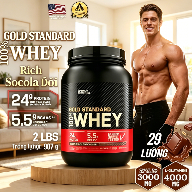 Bột ON Whey Vàng Chuẩn 2lbs Socola Whey Protein Phục Hồi Cơ Sau Tập Gym Ship Miễn Phí