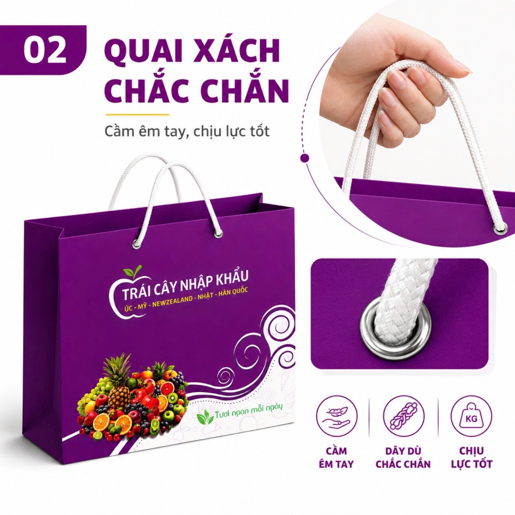 Combo 25 Túi Đựng Trái Cây Bằng Giấy Mẫu Tím Trắng Có Quai Dây Chịu Lực Tiện Xách Nhiều Kích Thước