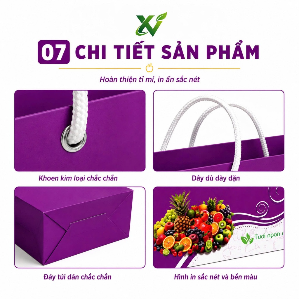 Combo 25 Túi Đựng Trái Cây Bằng Giấy Mẫu Tím Trắng Có Quai Dây Chịu Lực Tiện Xách Nhiều Kích Thước