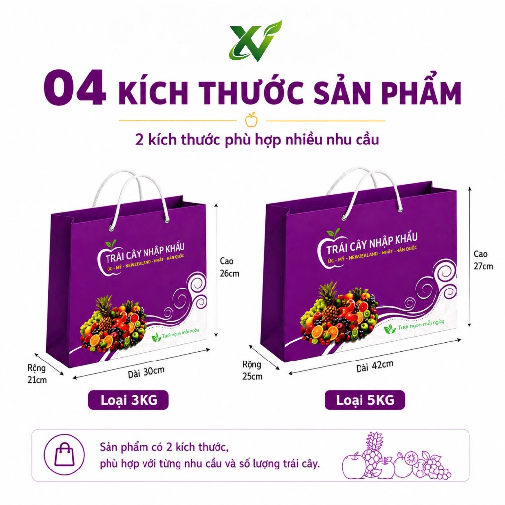 Combo 25 Túi Đựng Trái Cây Bằng Giấy Mẫu Tím Trắng Có Quai Dây Chịu Lực Tiện Xách Nhiều Kích Thước