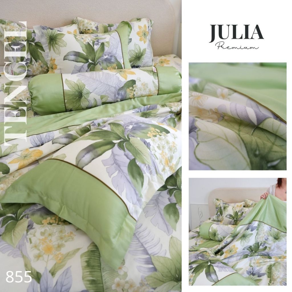 CHĂN GA GỐI LỤA TENCEL GỖ SỒI SIÊU MÁT MỊN MẪU HOA HÀN QUỐC JULIA