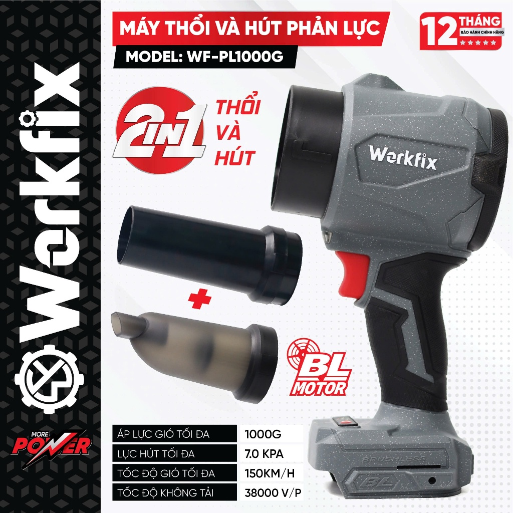 Thân Máy Thổi Hút Phân Lực Workfix WF-PL1000G – 2in1 Thổi & Hút 7KPA – Động Cơ Không Chổi Than