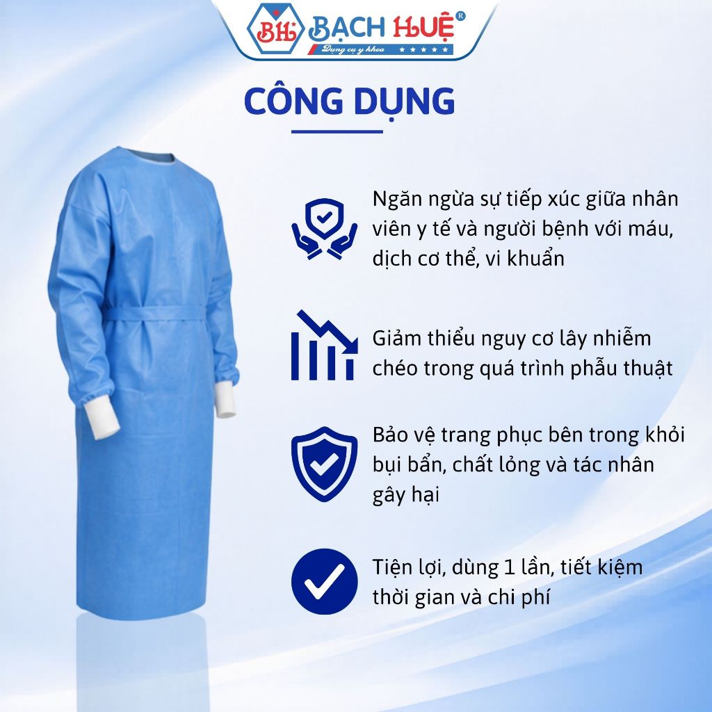 Áo Giấy Tiệt Trùng Bảo Thạch –Áo Choàng Phẫu Thuật, Áo Blouse Giấy Dùng 1 Lần Cho Y Tế, Spa, Thẩm Mỹ