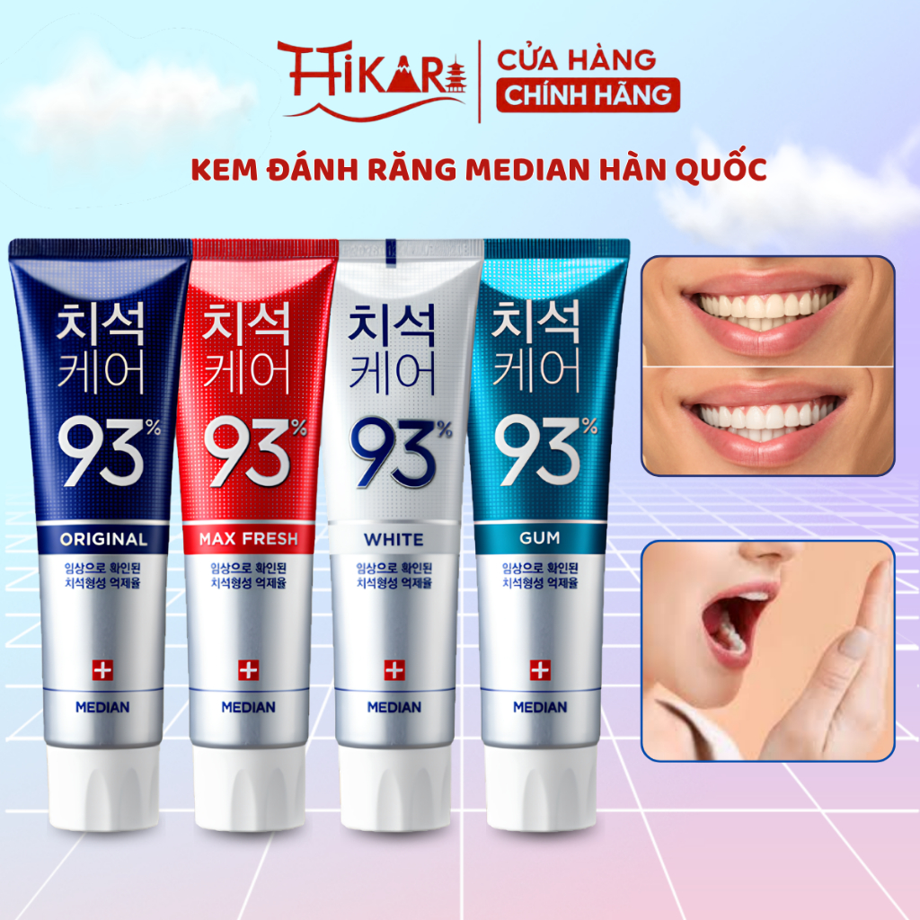 Kem Đánh Răng Median Dental IQ 93% Hàn Quốc 120g, Giúp Trắng Răng, Giảm Ố, Loại Bỏ Mùi Hôi.