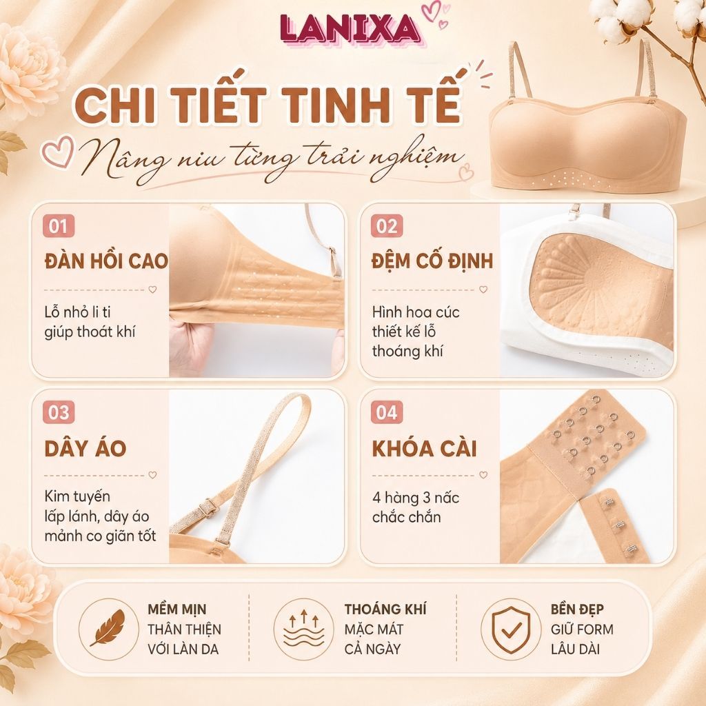 Áo ngực nữ không dây su đúc gom ngực nâng v1,Áo lót nữ quây ngang chống tuột LANIXA A979