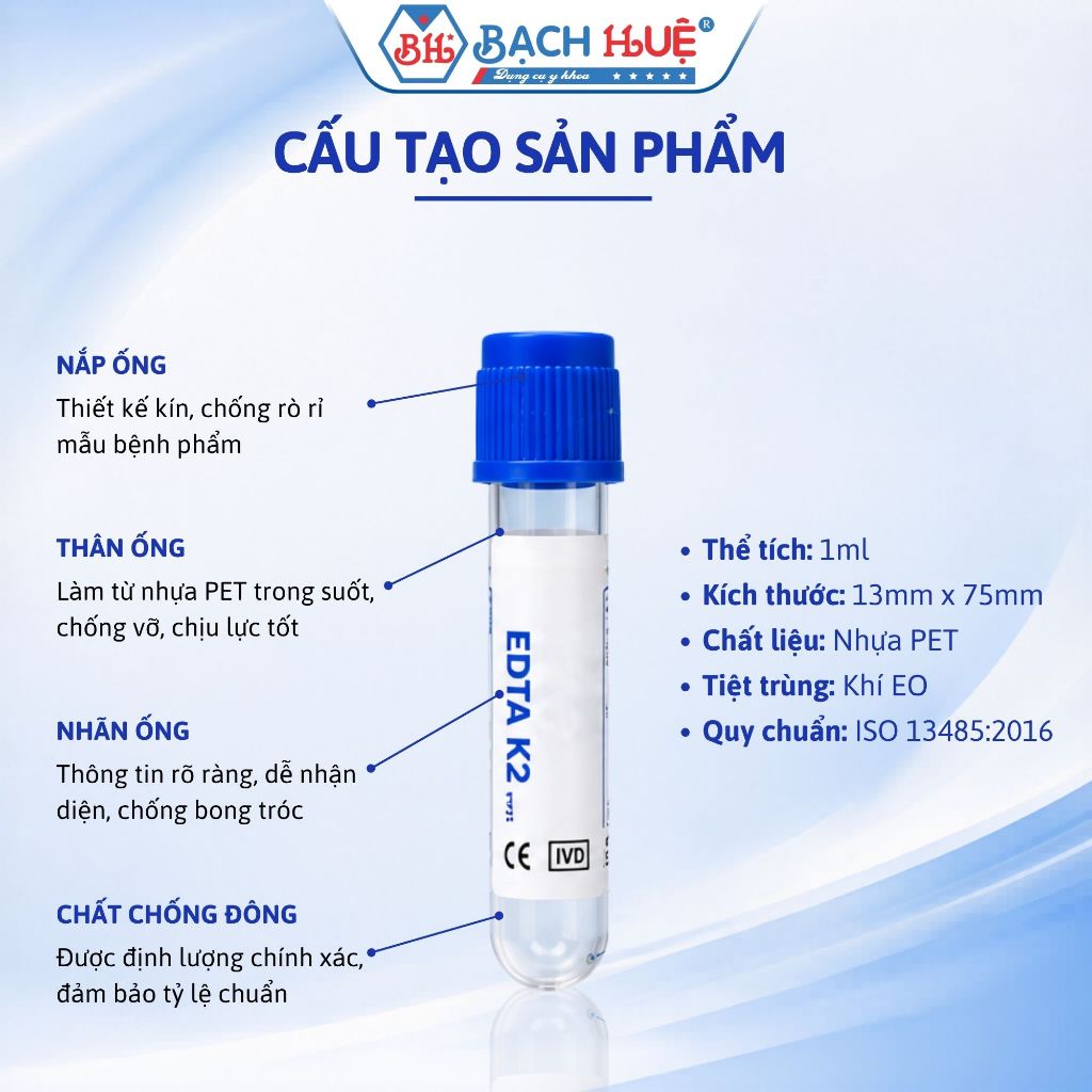 Vỉ 100 Ống Nghiệm Nhựa 1ml HTM Chính Hãng – Ống Sinh Hóa Lưu Mẫu EDTA, Heparin, Citrate Chuẩn Y Tế