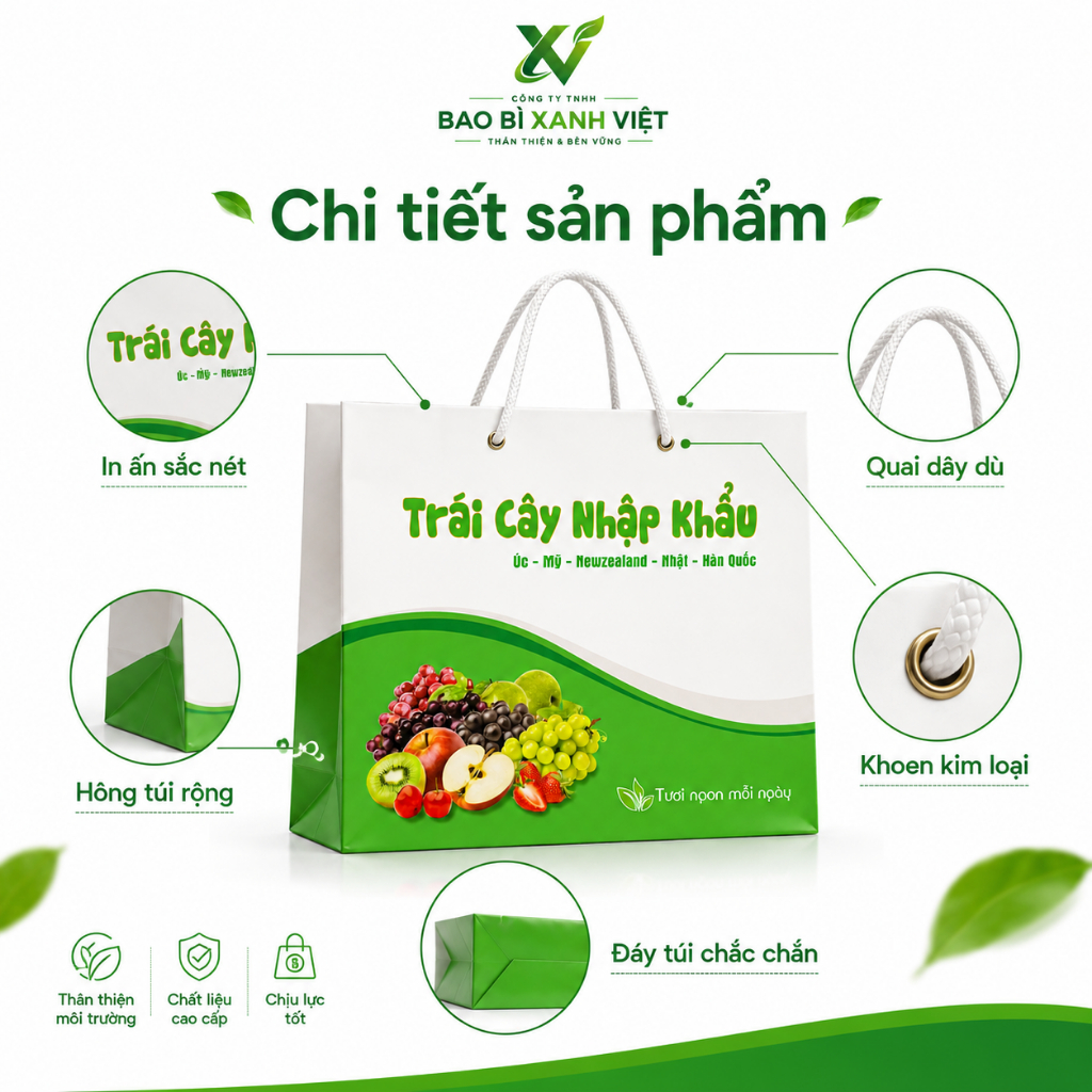 Combo 25 Túi Đựng Trái Cây Màu Xanh Lá Dày Dặn Chịu Lực Tốt Nhiều Kích Thước
