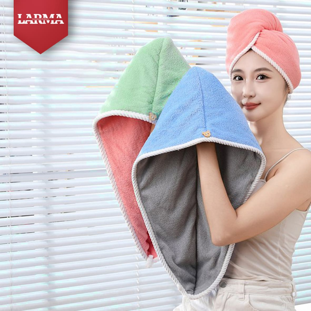 Khăn Quấn Đầu Larma Lau Khô Tóc, Mũ Chùm Đầu Thấm Nước Tốt, Khô Tóc Nhanh Chóng, Mềm mại, Tự Nhiên