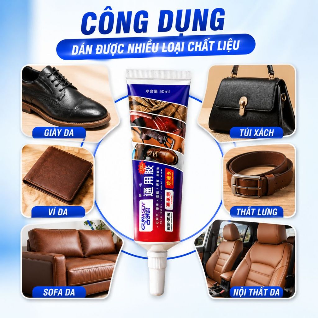 Keo Dán Giày Siêu Chắc Gunasen Keo Dán Da Dép Túi Xách Cao Su Không Cứng Keo Chống Bong Tróc 50ml
