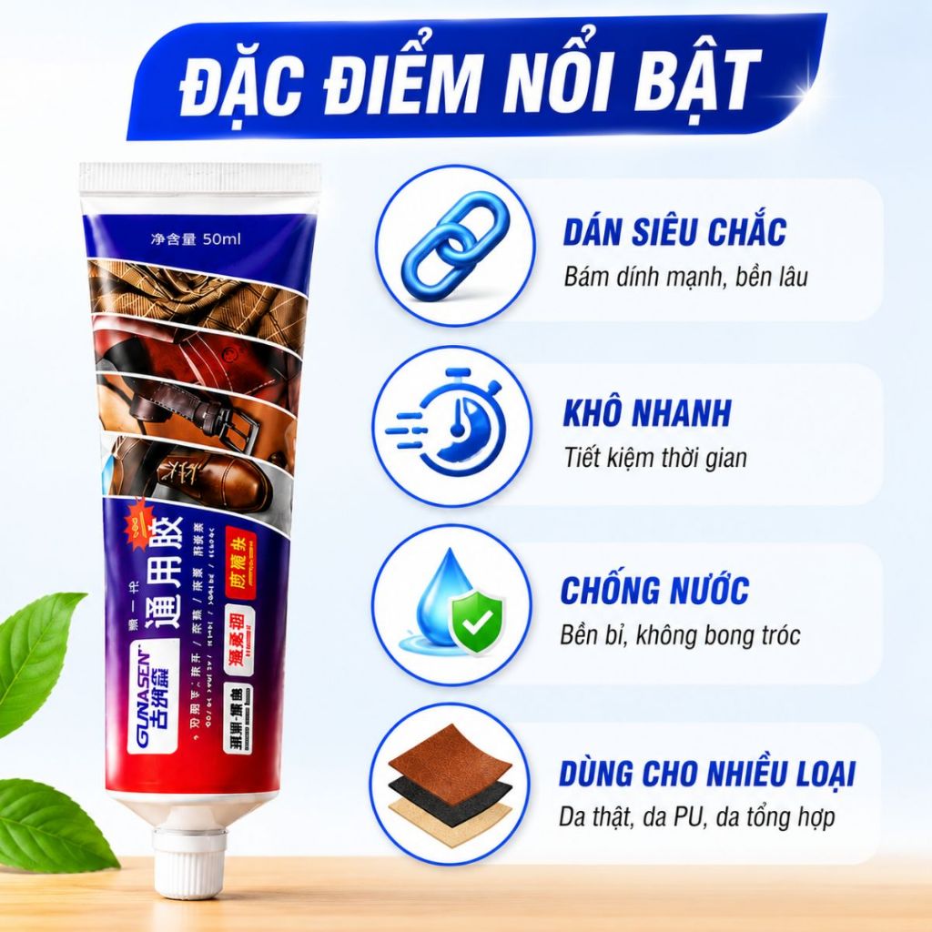 Keo Dán Giày Siêu Chắc Gunasen Keo Dán Da Dép Túi Xách Cao Su Không Cứng Keo Chống Bong Tróc 50ml
