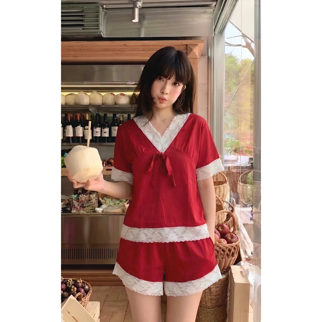 HHD07 Đồ Mặc Nhà Lụa Satin Phối Ren Cao Cấp Mềm Mịn Mướt Mát Sang Trọng Dễ Giặt Bảo Quản Đơn Giản