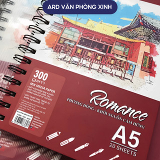 Sổ lò xo giấy vẽ Takeyo Romance A4 300gsm 20 tờ, giấy mỹ thuật đa năng vẽ màu nước marker acrylic S2