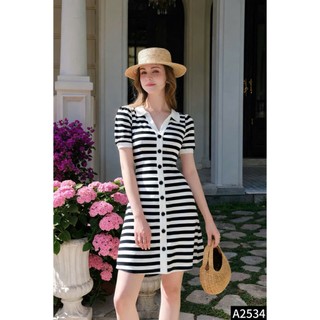 Đầm thun kẻ form A hai lớp dày dặn style năng động cho các nàng A2534