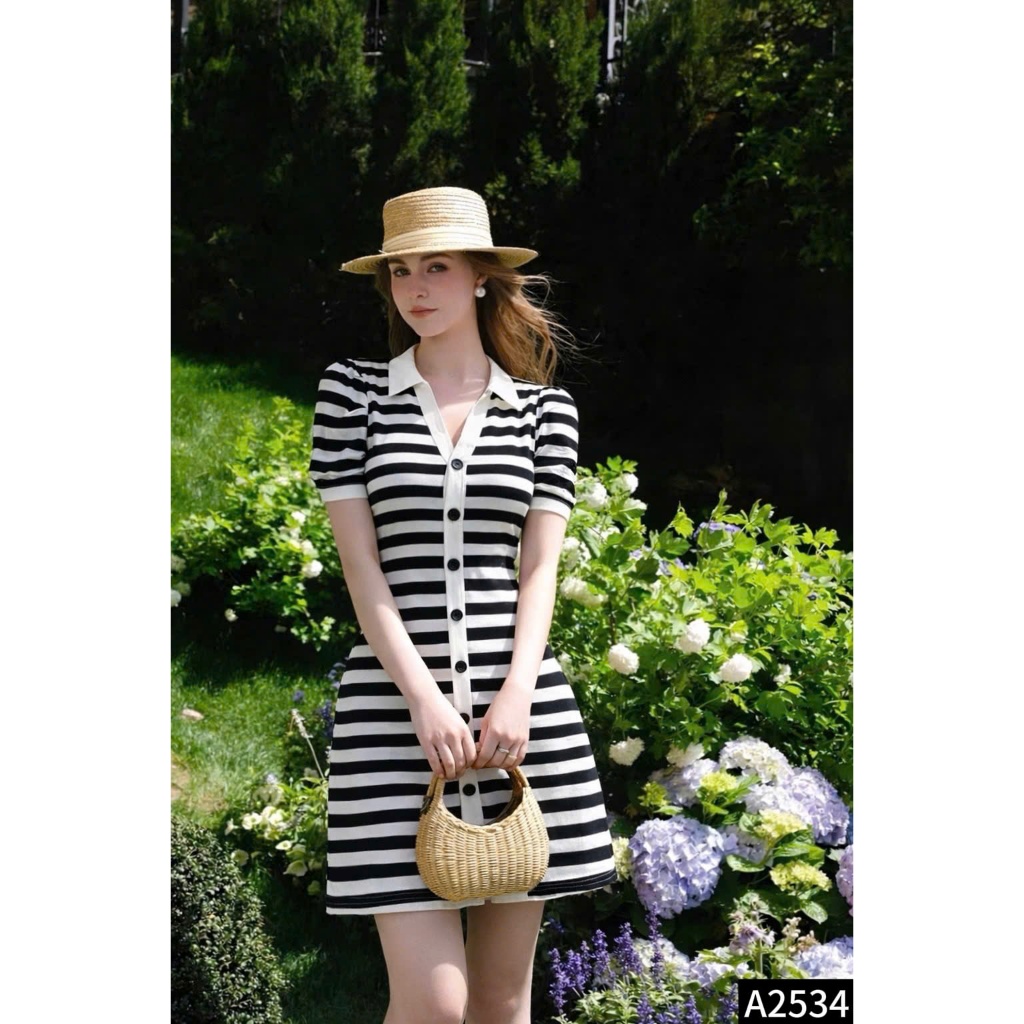 Đầm thun kẻ form A hai lớp dày dặn style năng động cho các nàng A2534