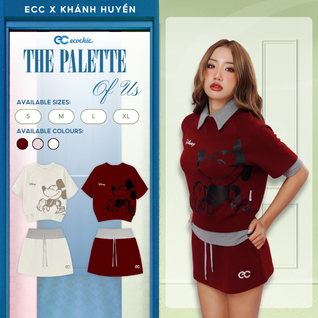 Set Chân Váy ECOCHIC Áo Tay Lỡ Chân Váy Cạp Chun Chính Hãng Bản Quyền Disney MICKEY COLLECTION SD005