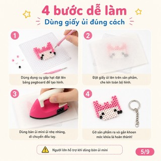 【14.000 Hạt + Full Phụ Kiện】Bộ hạt Perler DIY 2.6mm, kèm bàn ủi, khuôn ghép, giấy ủi và hộp đựng