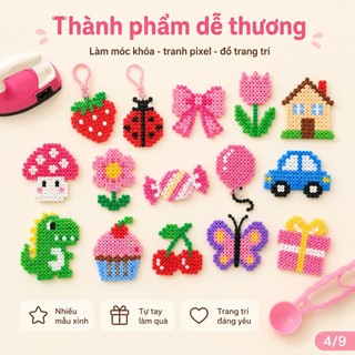 【14.000 Hạt + Full Phụ Kiện】Bộ hạt Perler DIY 2.6mm, kèm bàn ủi, khuôn ghép, giấy ủi và hộp đựng