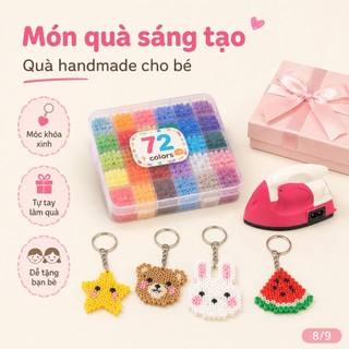 【14.000 Hạt + Full Phụ Kiện】Bộ hạt Perler DIY 2.6mm, kèm bàn ủi, khuôn ghép, giấy ủi và hộp đựng