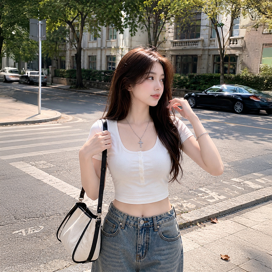 ÁO THUN TRƠN BASIC DÁNG CROPTOP ÔM BODY CHO NỮ