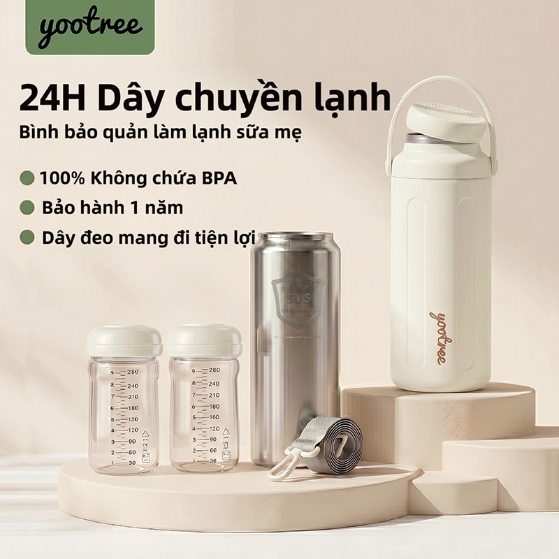 Bình trữ sữa Yootree S2 Inox 304 - Giữ lạnh 48H, Có dây đeo - Thêm bản S2 Lite gọn nhẹ có dây xách 1.5L/320m