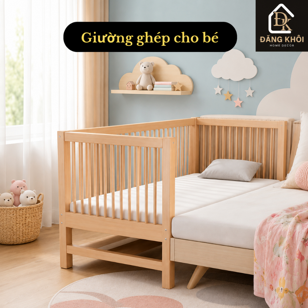 Giường Ghép Gỗ Thông Nan Tròn Cho Bé HomDecor – An Toàn, Chắc Chắn, Ghép Giường Người Lớn Có Thiết Kế Theo Yêu Cầu