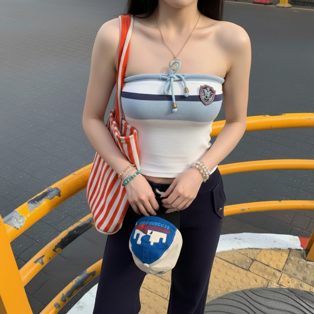 [Mở Bán] Áo Ống Sọc Ngang Chất Thun Borip Thêu Logo Kiểu Dáng Ôm Body Nhún Sườn Phối Dây Thắt Nơ DD27 Minh Khuê Boutique