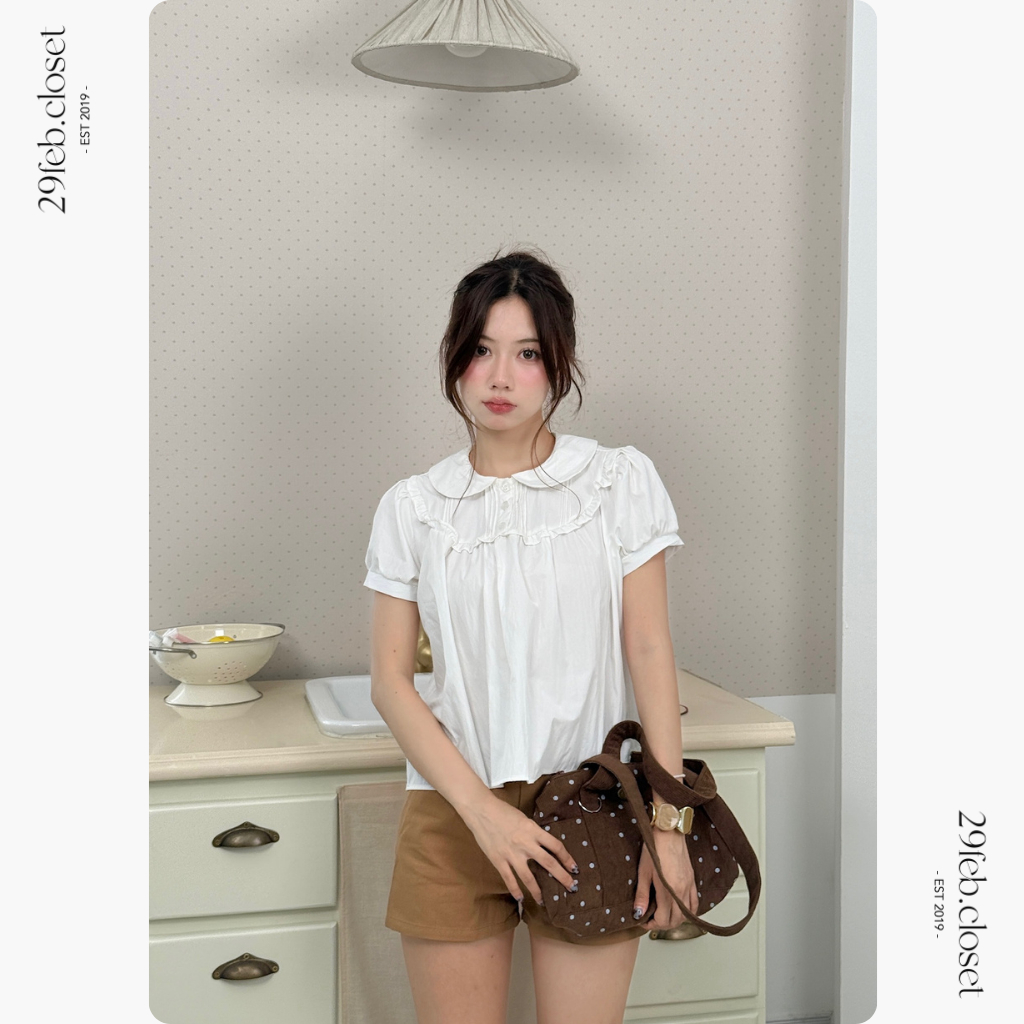 Áo sơ mi nữ cổ sen phối bèo ngực, Áo kiểu sơ mi cổ sen dễ thương dành cho mùa hè - 29feb.closet - A604 | BigBuy360 - bigbuy360.vn