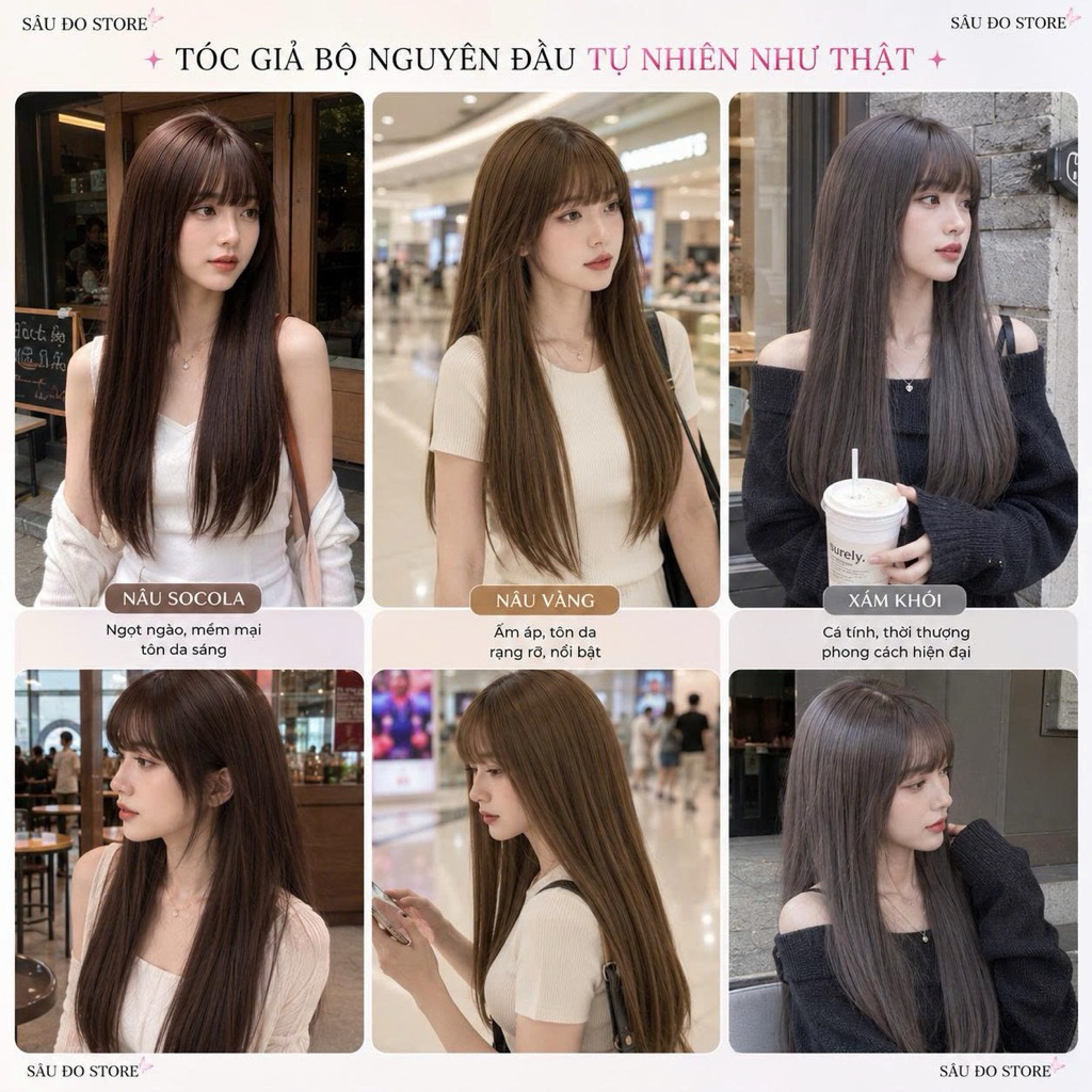 Tóc Giả Bộ Nguyên Đầu Nữ Có Da Đầu – Lưới Hoa Thoáng Khí – Tóc Bộ Nữ Đẹp – Tặng Lưới Trùm