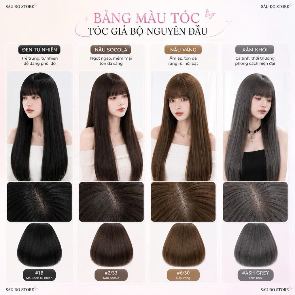 Tóc Giả Bộ Nguyên Đầu Nữ Có Da Đầu – Lưới Hoa Thoáng Khí – Tóc Bộ Nữ Đẹp – Tặng Lưới Trùm