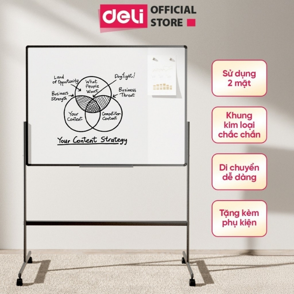 [🔥DEAL SỐC ] Bảng Từ Trắng 2 Mặt Deli Flipchart Chân Di Động Điều Chỉnh Chiều Cao Cho Học Sinh Văn Phòng