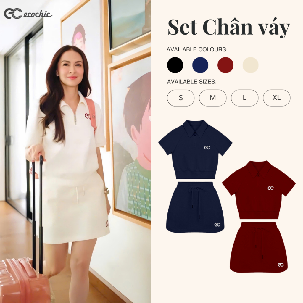 Set Bộ Chân Váy ECOCHIC DREAM FIT SET Áo Crop Cổ Polo Halfzip Phối Chân Váy Chất Liệu Cao Cấp Mềm Mịn Chính Hãng B171