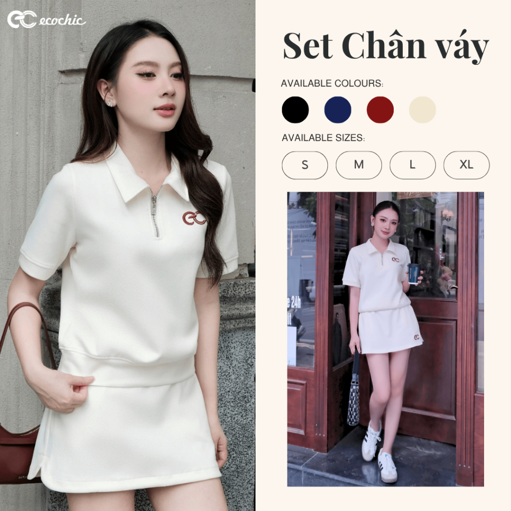 Set Bộ Chân Váy ECOCHIC DREAM FIT SET Áo Crop Cổ Polo Halfzip Phối Chân Váy Chất Liệu Cao Cấp Mềm Mịn Chính Hãng B171