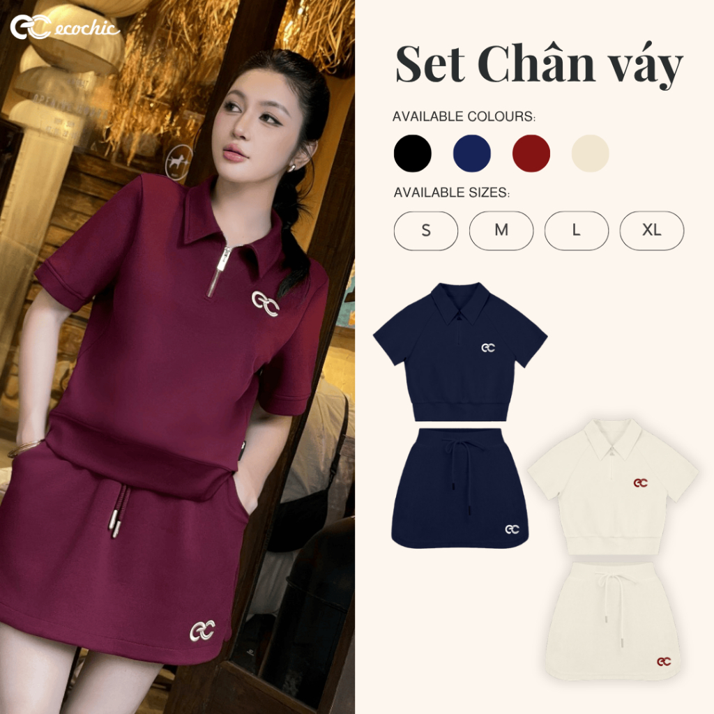 Set Bộ Chân Váy ECOCHIC DREAM FIT SET Áo Crop Cổ Polo Halfzip Phối Chân Váy Chất Liệu Cao Cấp Mềm Mịn Chính Hãng B171