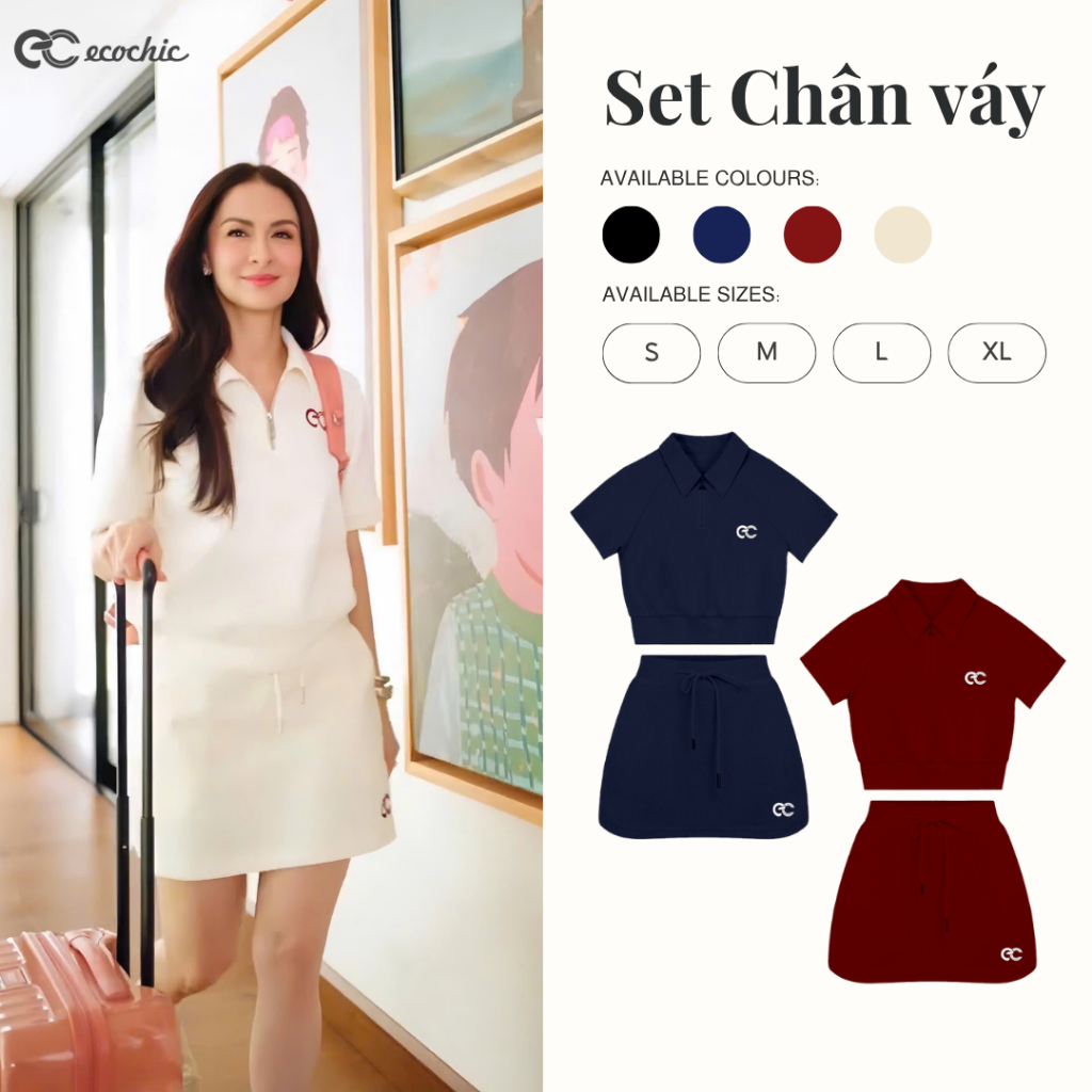 Set Bộ Váy ECOCHIC x HÒA MINZY B171 DREAM FIT Áo Crop Polo Halfzip Phối Chân Váy Chất Liệu Cao Cấp Mềm Mịn Chính Hãng