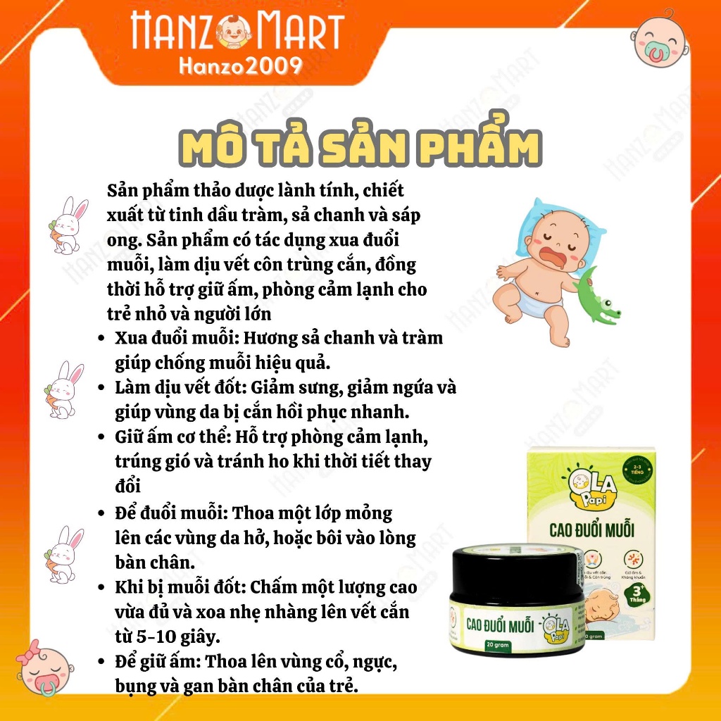 Cao Đuổi Muỗi Ola Papi Mệ Đoan 20g - Thảo Dược Tự Nhiên Hỗ Trợ Làm Dịu Vết Côn Trùng Cắn - hanzo2009