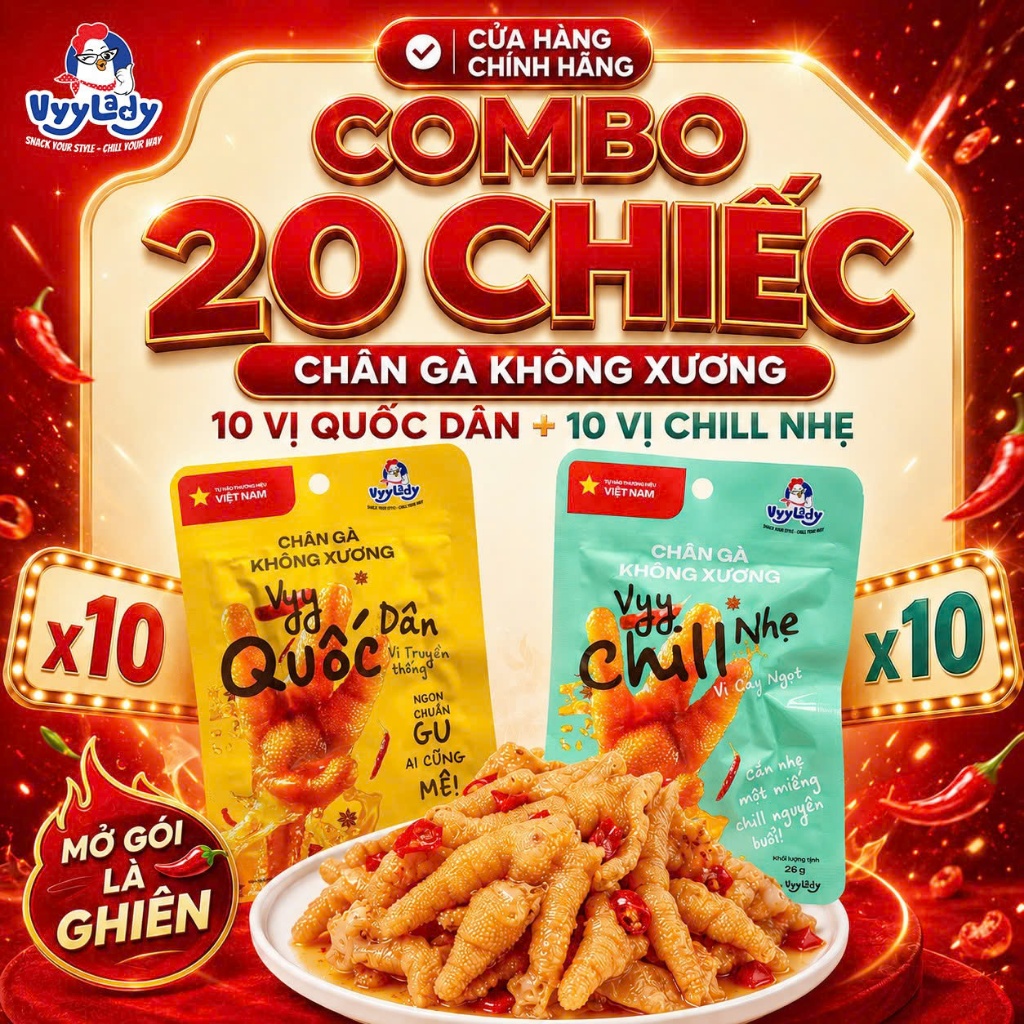 [20 TẶNG 7] [Combo Rút Xương] Chân gà VYY QUỐC DÂN + VYY CHILL NHẸ - Chân gà Vyy Lady ăn liền