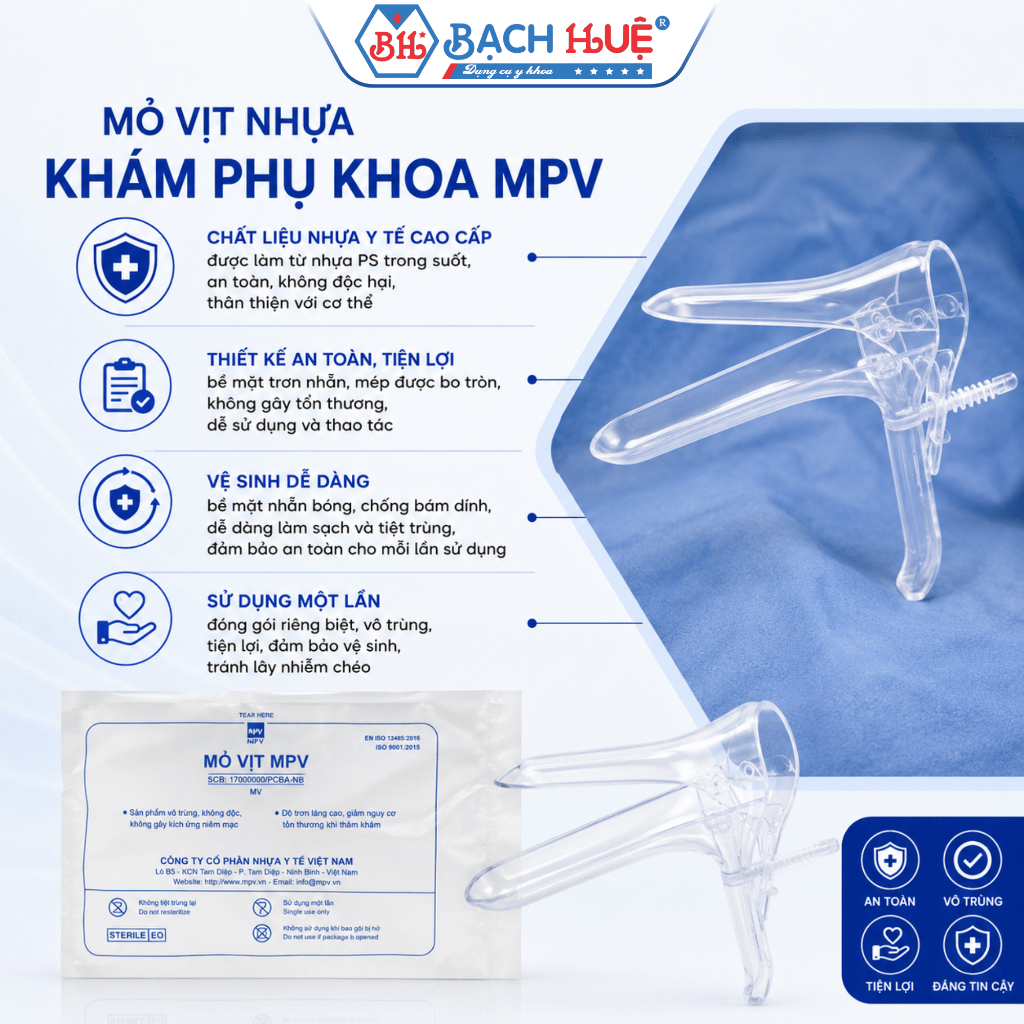 Bịch 50 Mỏ Vịt Nhựa Khám Phụ Khoa MPV Cao Cấp  – Dụng Cụ Mỏ Vịt Khám Phụ Khoa Vô Trùng Dùng 1 Lần