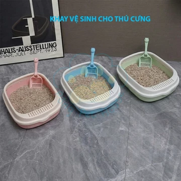 Khay Vệ Sinh Cho Mèo Kèm Xẻng Xúc Cát - Chậu Đựng Cát Cho Mèo Bằng Nhựa Cao Cấp Chống Văng, Thành Cao Dễ Dàng Vệ Sinh