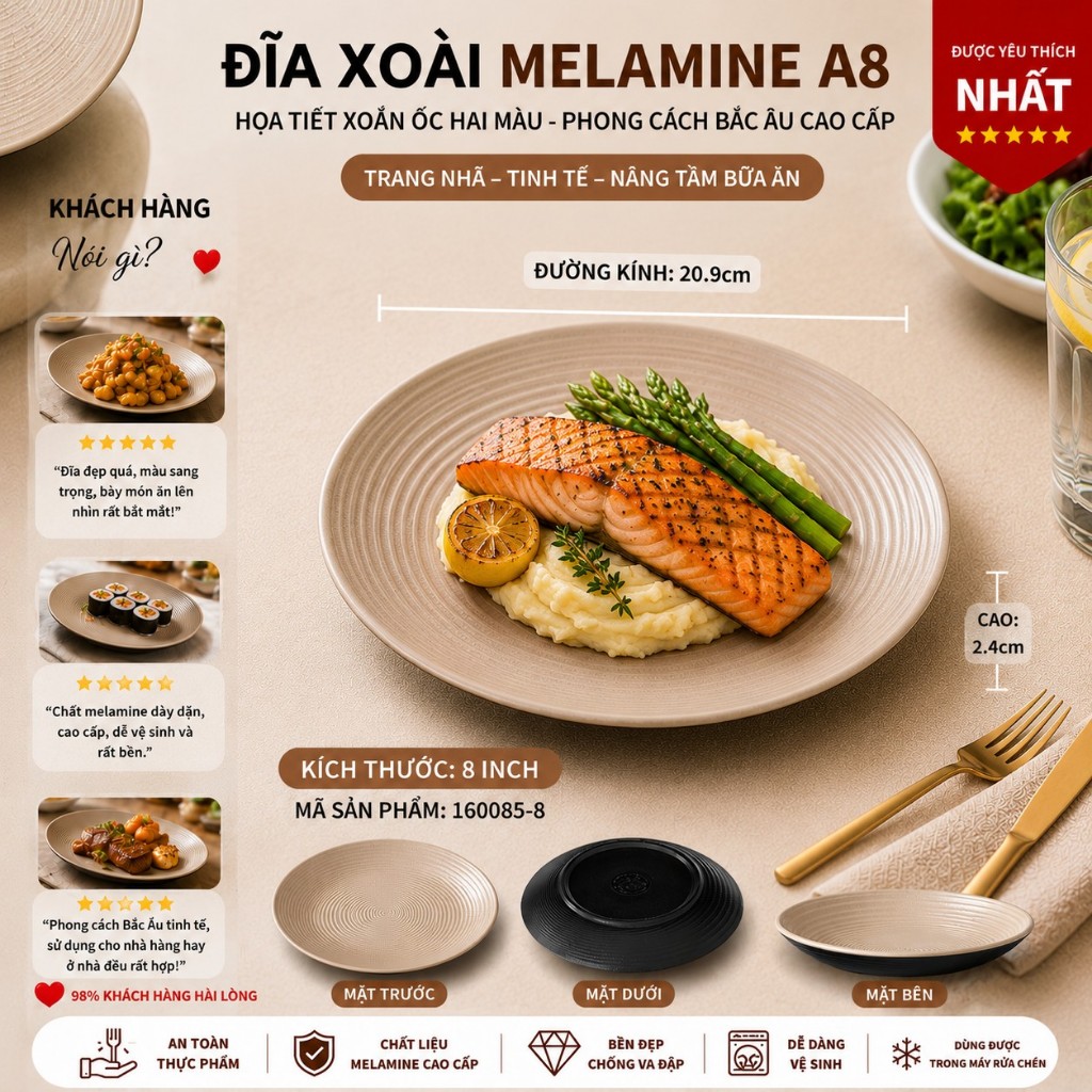 Đĩa Melamine Họa Tiết Xoắn Ốc Hai Màu - Phong Cách Bắc Âu Cao Cấp 160085-8