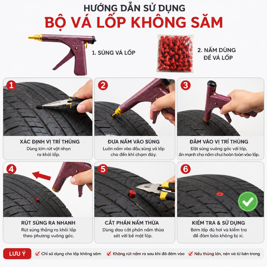 Bộ Vá Lốp Không Săm Đa Năng Cho Xe Máy, Ô Tô – Bộ Vá Nấm Tiện Lợi, Nhỏ Gọn, Dễ Mang Theo