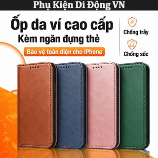 Bao da iPhone gập nắp ví khe thẻ chống sốc 360° da cao cấp cho iPhone 17 Air 16 15 14 13 12 11 Pro Max