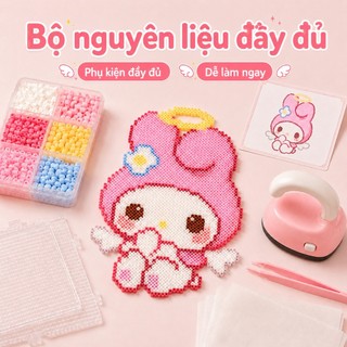 Bộ nguyên liệu hạt xếp thủ công DIY đầy đủ dụng cụ, hạt nhiệt 3D, bộ đồ chơi hot trend dành cho bé gái, đủ bảng màu.
