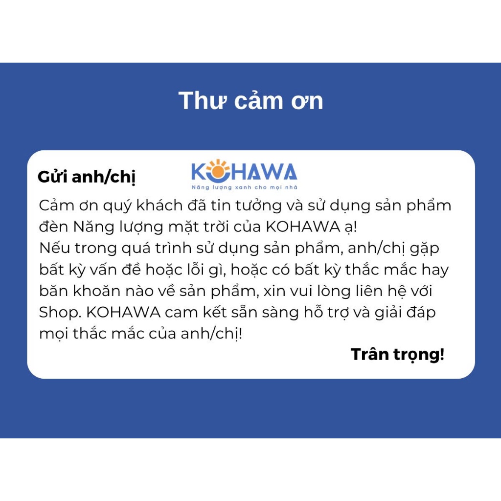 Thư cảm ơn Kohawa