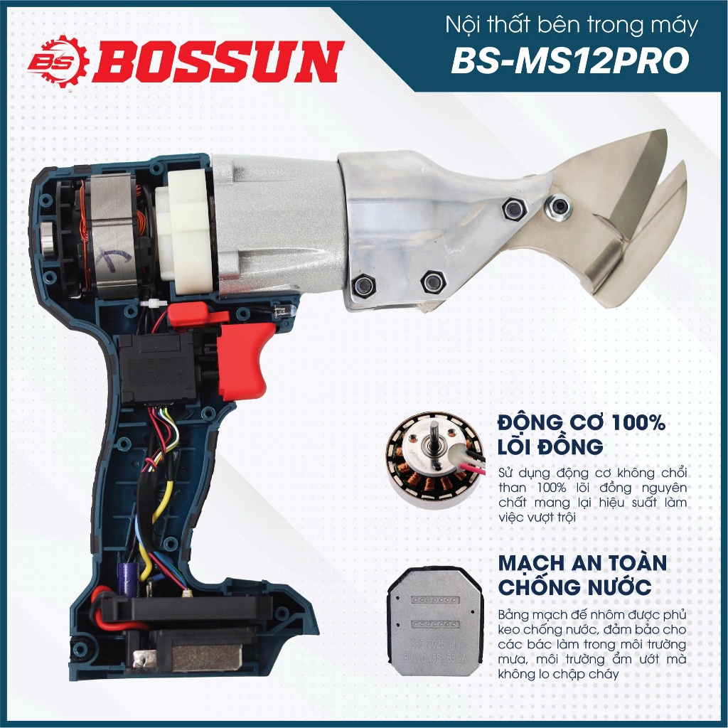 [MỚI] Kéo Cắt Tôn Bossun BS-MS12PRO Kéo Cắt Công Trình, Chuyên Cắt Tôn Sử Dụng Pin