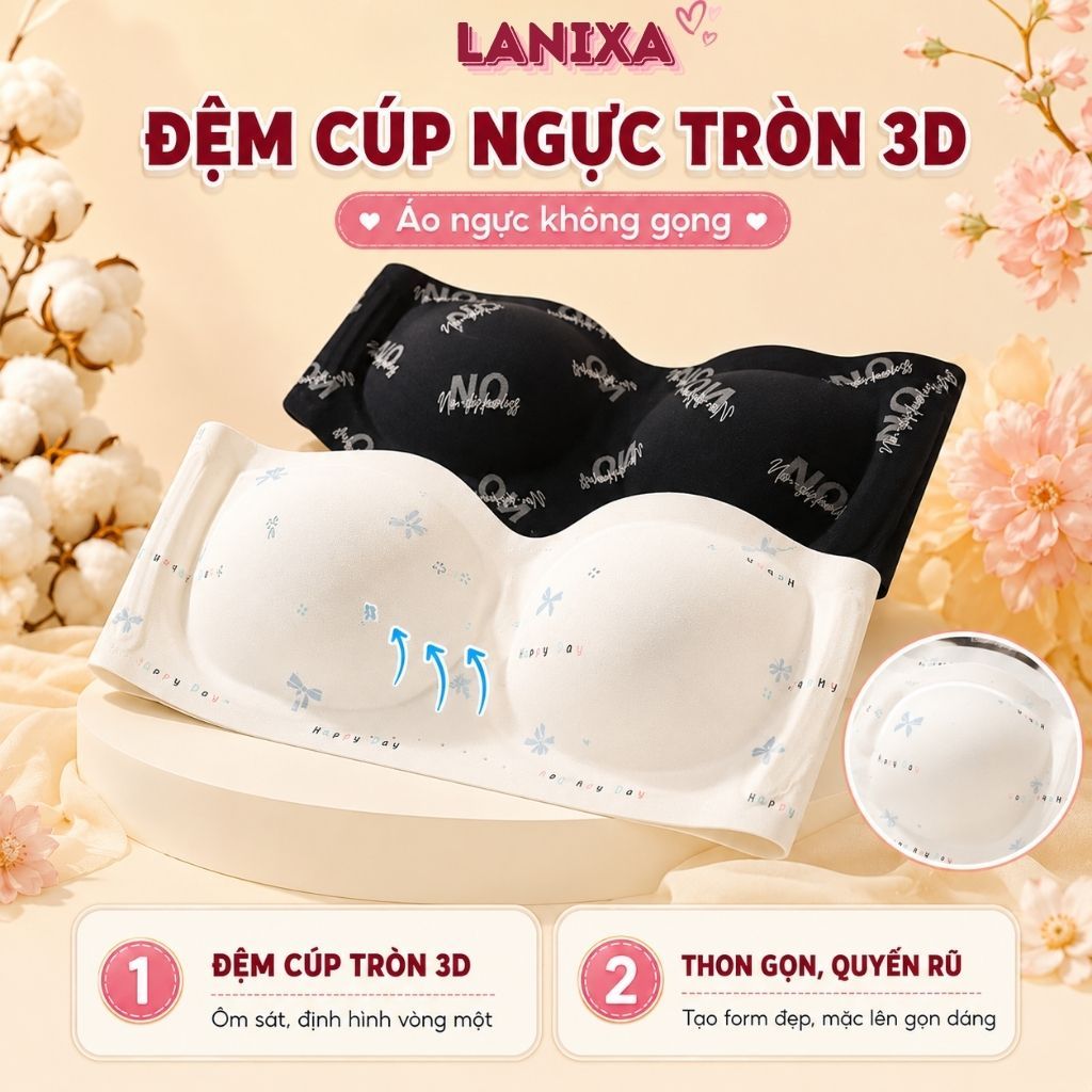 [Mẫu Mới] Áo ngực nữ không dây quây ngang cao cấp chống tuột ôm ngực họa tiết dễ thương LANIXA A620