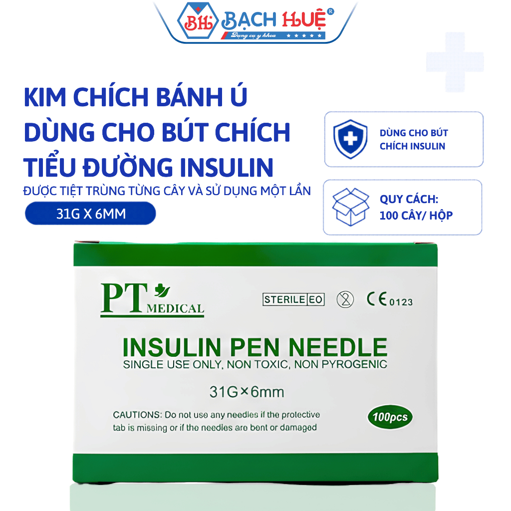Hộp 100 Kim Chích Bánh Ú Dùng Cho Bút Tiêm Tiểu Đường Insulin – Kim Lấy Máu An Toàn Siêu Nhỏ
