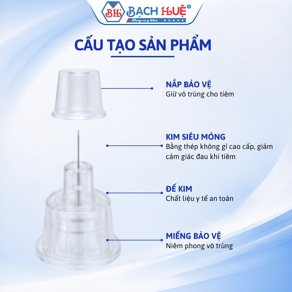 Hộp 100 Kim Chích Bánh Ú Dùng Cho Bút Tiêm Tiểu Đường Insulin – Kim Lấy Máu An Toàn Siêu Nhỏ