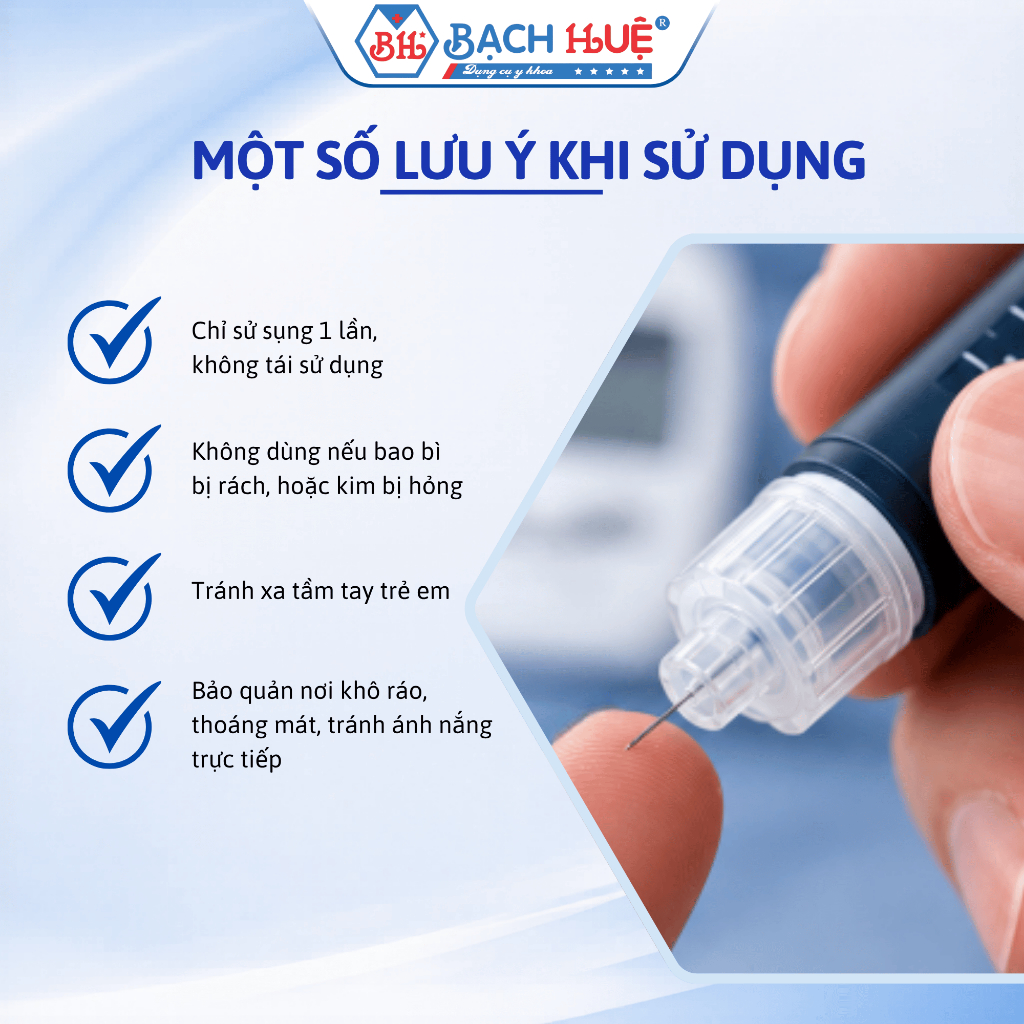 Hộp 100 Kim Chích Bánh Ú Dùng Cho Bút Tiêm Tiểu Đường Insulin – Kim Lấy Máu An Toàn Siêu Nhỏ