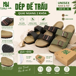 Dép Đế Trấu NS02 Quai Ngang 2 Khóa Nam Nữ- Đế Trấu, Êm Chân, Chống Trơn, Hot Trend